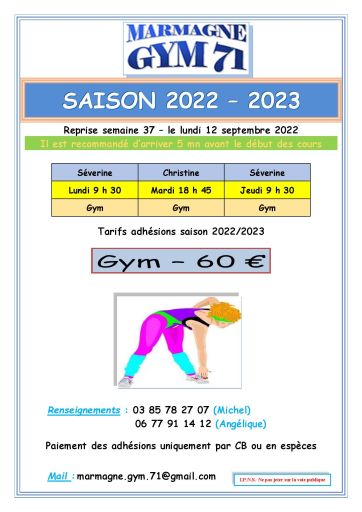 Reprise des séances de Gymnastique