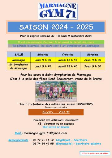 Une nouvelle saison s'annonce à Marmagne Gym 71
