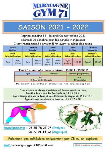 Reprise des séances à Marmagne Gym 71