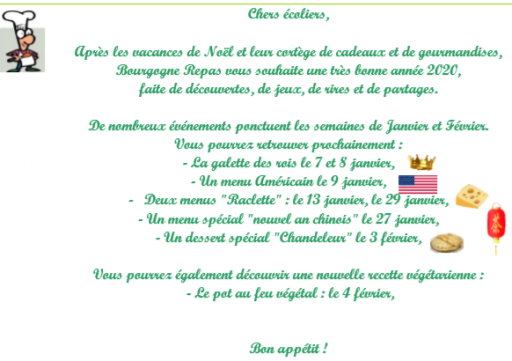 Les menus à la cantine pour la rentrée