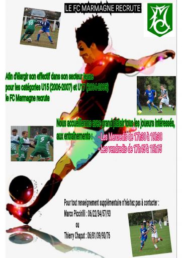 Le FC Marmagne recrute pour la saison 2020/2021